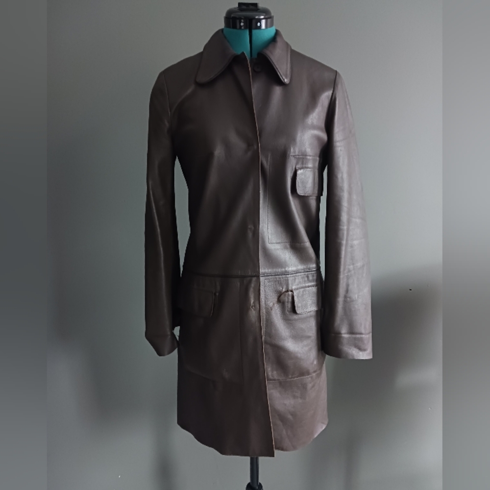 MARNI Brown lamb Leather COMMESSA jacket, Coat Size 40
